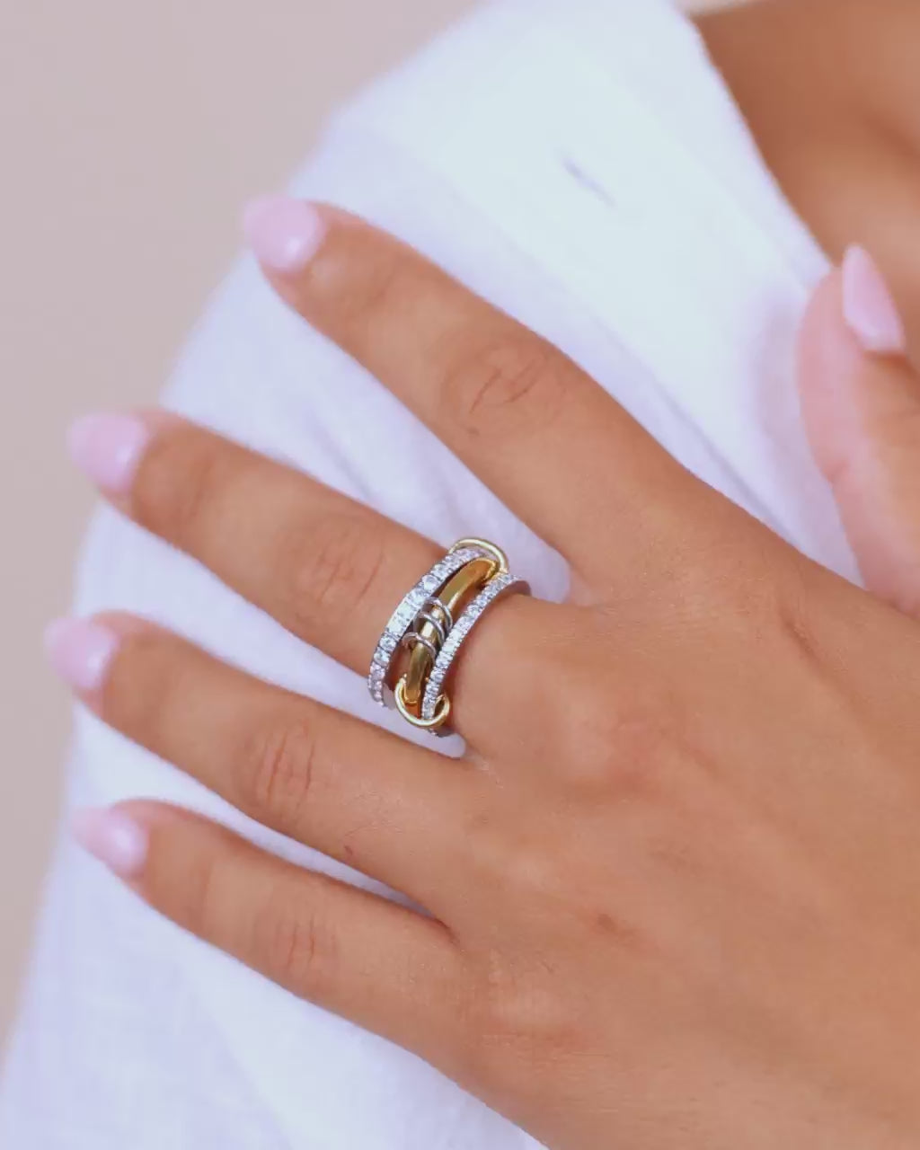 Sterling Silver Birgitta CZ Link Stacking Ring