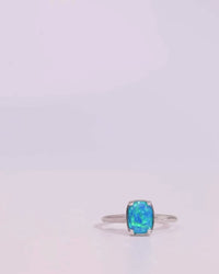 Sterling Silver Mini Caribbean Blue Opal Elongated Cushion Ring