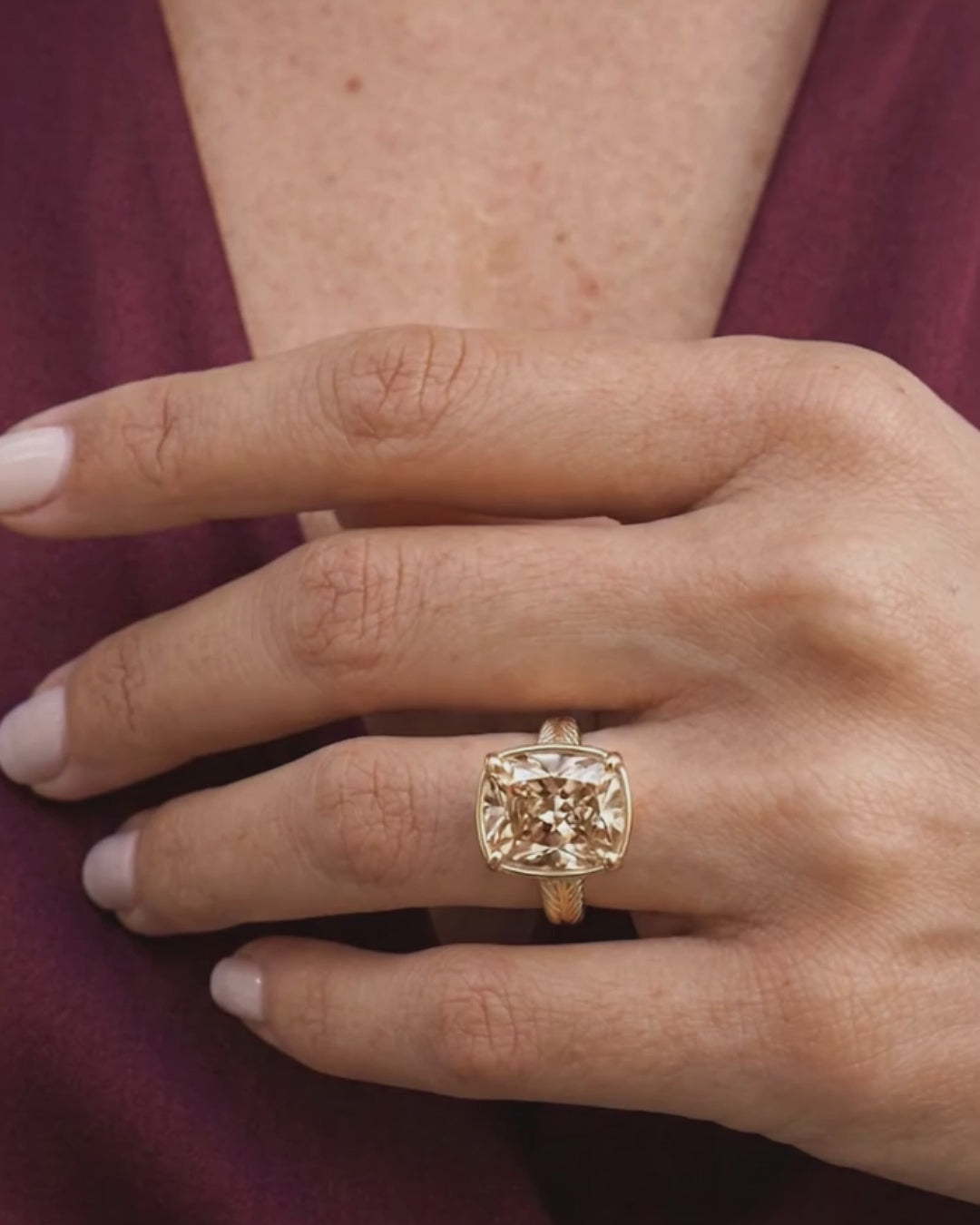 Sterling Silver Elongated Cushion Champagne CZ Cocktail Ring