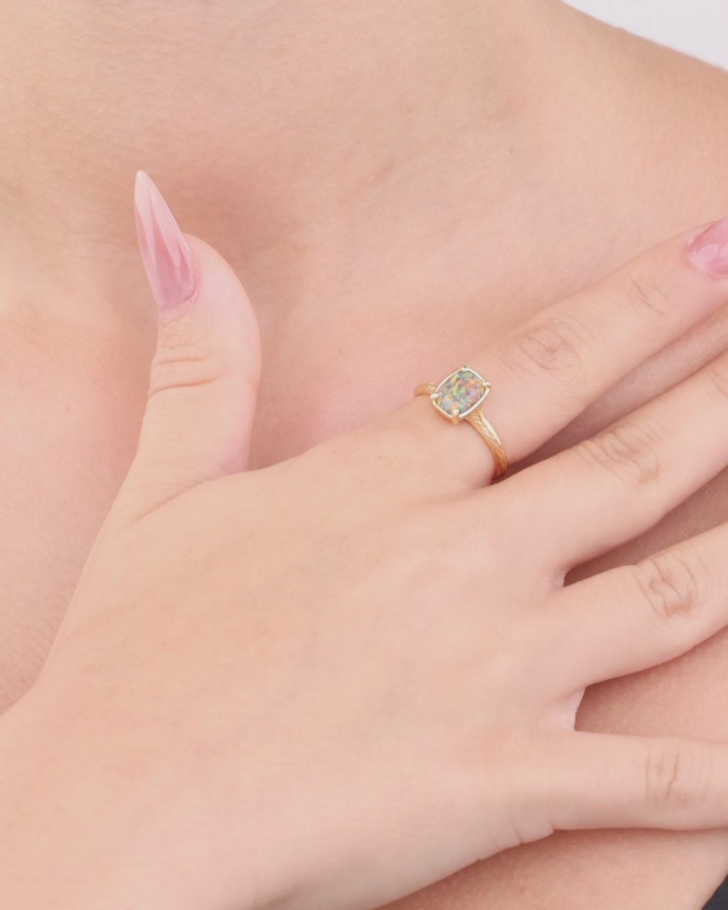 Sterling Silver Mini Greenish Brown Opal Elongated Cushion Ring
