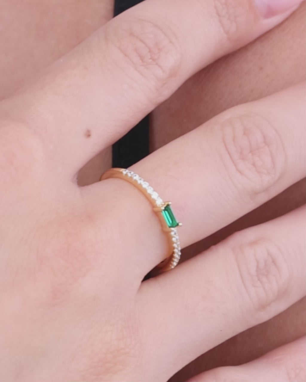 Sterling Silver Thin Emerald CZ Stacking Birthstone Ring