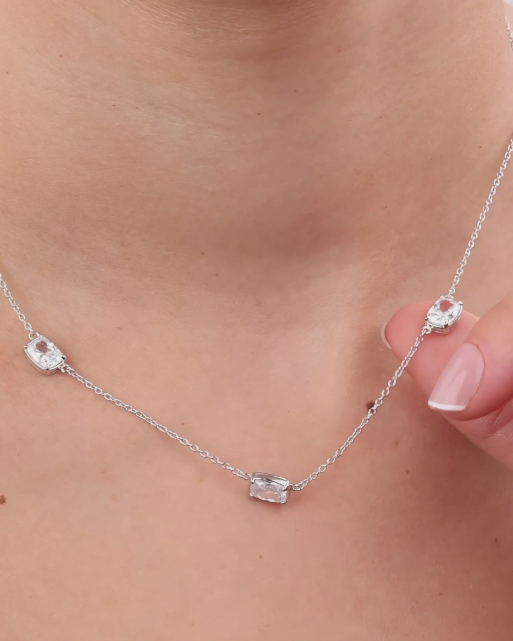 Sterling Silver Elongated Cushion Stationed Chain Necklace