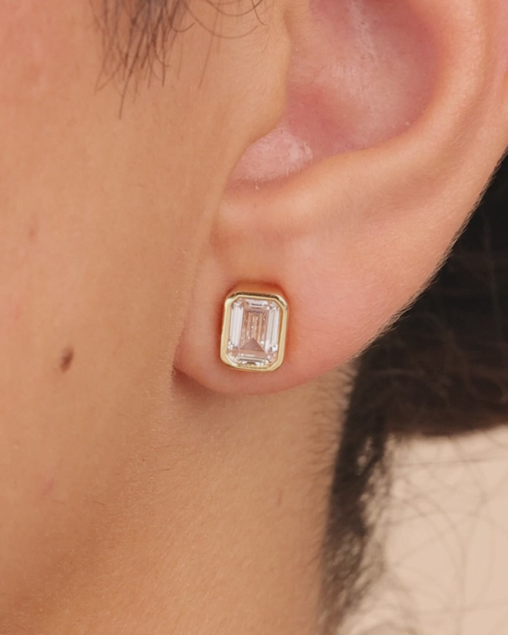 Sterling Silver Emerald Cut Bezel Set Stud Earrings