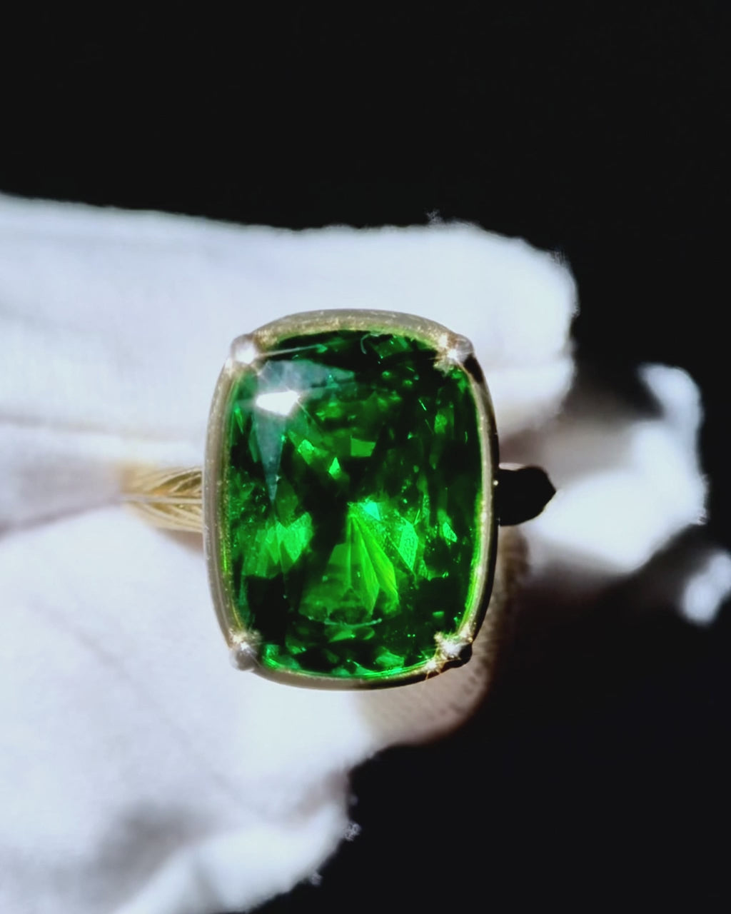 Sterling Silver Elongated Cushion Emerald CZ Cocktail Ring