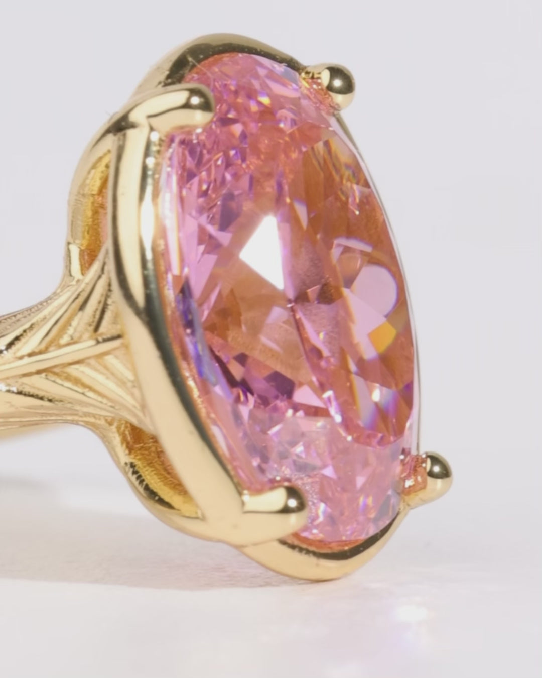 Sterling Silver Oval Cut Pink Sapphire CZ Cocktail Ring