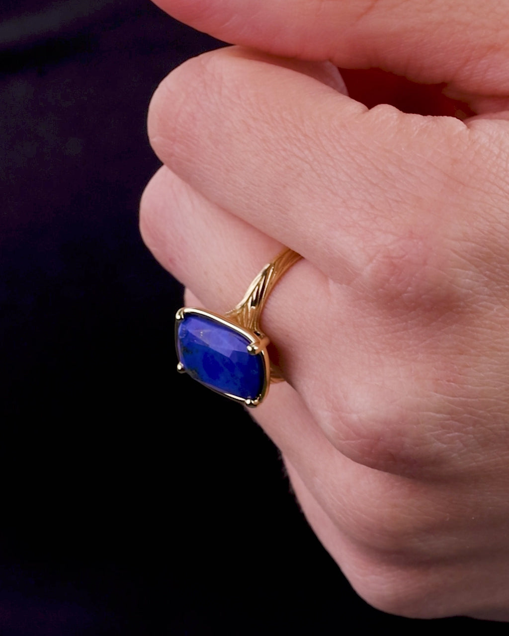 Sterling Silver Elongated Cushion Lapis Lazuli Cocktail Ring