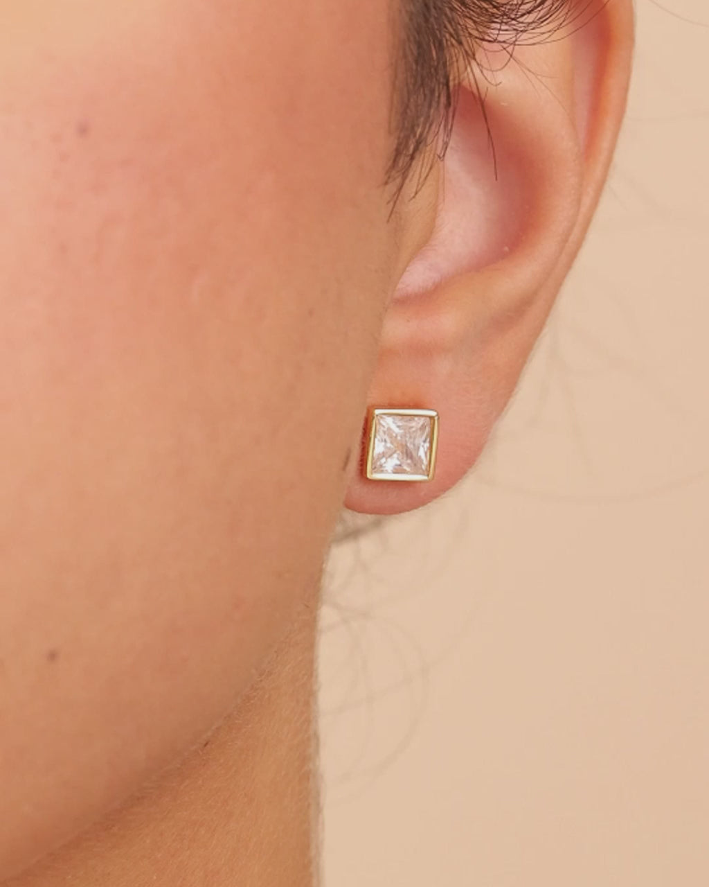 Sterling Silver Princess Cut Bezel Set Stud Earrings