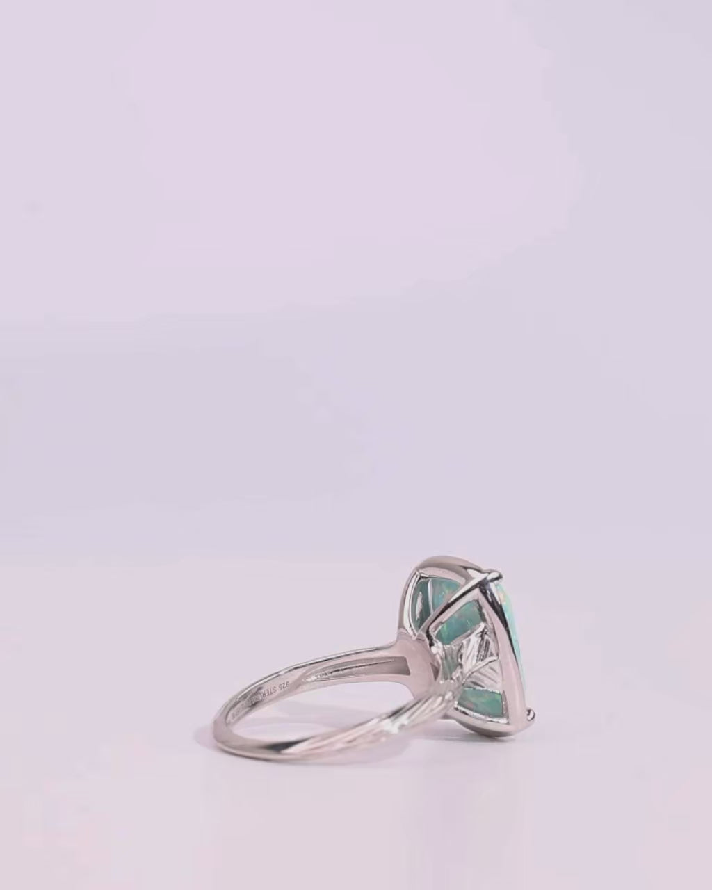 Sterling Silver Icy Blue Opal Elongated Cushion Ring