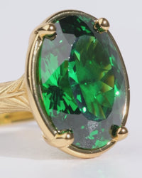 Sterling Silver Oval Cut Emerald CZ Cocktail Ring