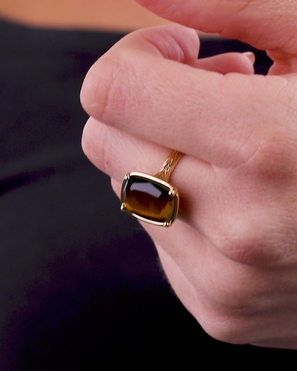 Sterling Silver Elongated Cushion Tiger's Eye Cocktail Ring