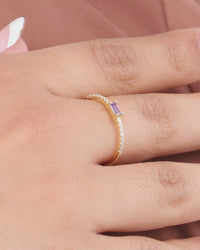 Sterling Silver Thin Amethyst CZ Stacking Birthstone Ring