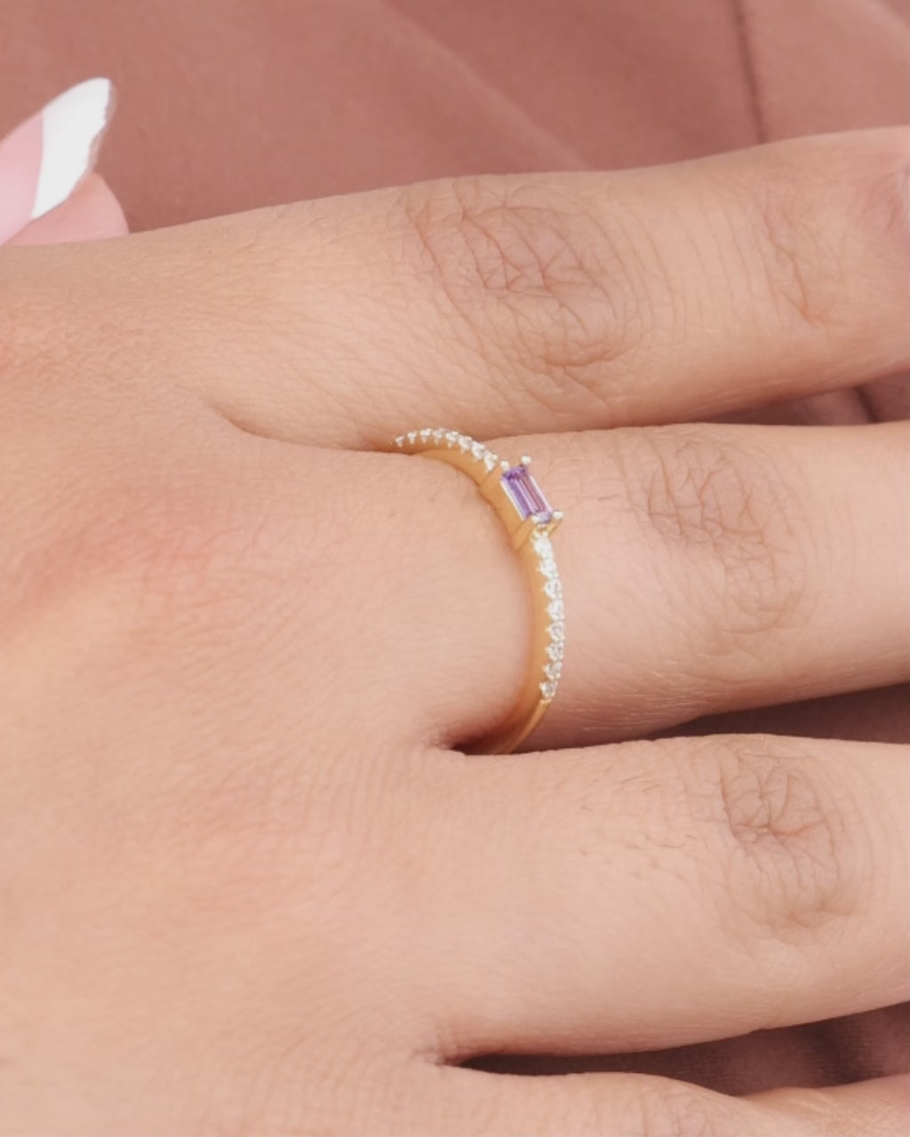 Sterling Silver Thin Amethyst CZ Stacking Birthstone Ring