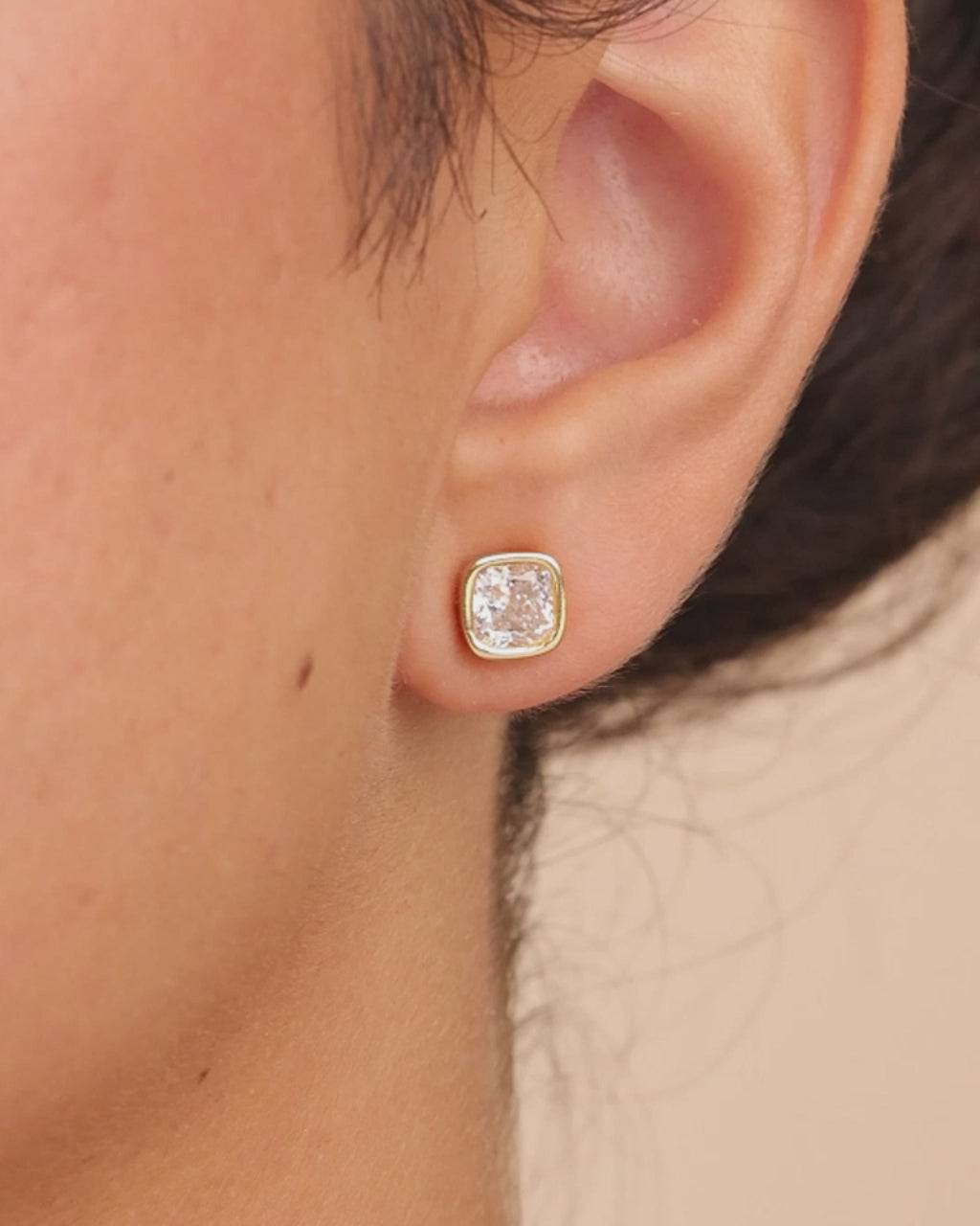 Sterling Silver Cushion Cut Bezel Set Stud Earrings