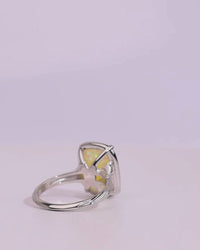 Sterling Silver Champagne Fire Opal Elongated Cushion Ring