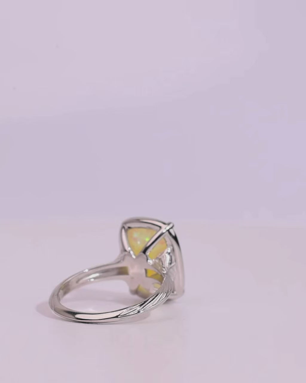 Sterling Silver Champagne Fire Opal Elongated Cushion Ring