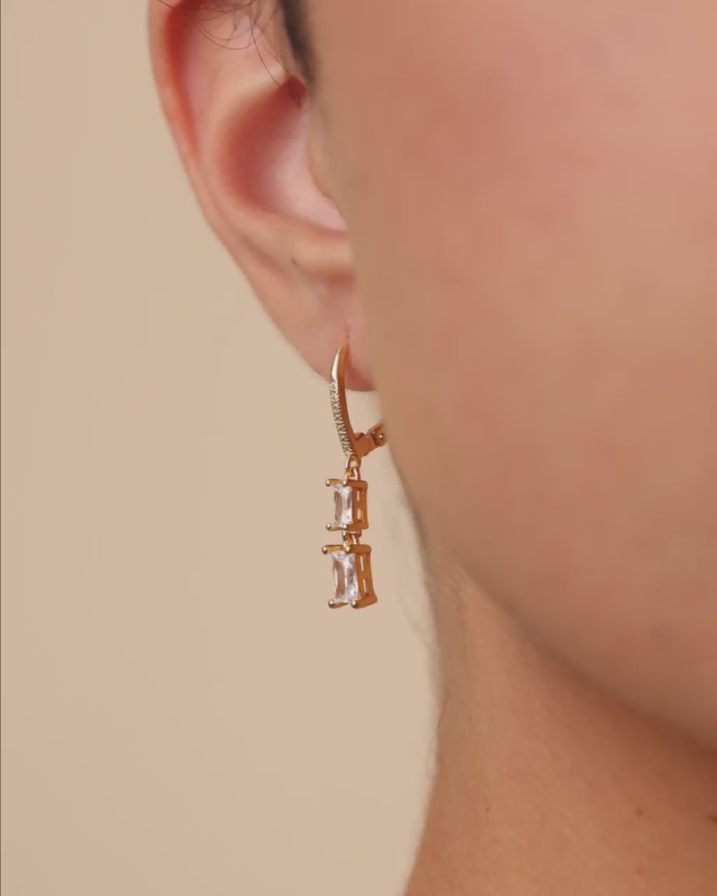 Sterling Silver Eulalia Emerald Cut CZ French Clip Earrings