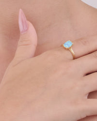 Sterling Silver Mini Ocean Blue Opal Elongated Cushion Ring