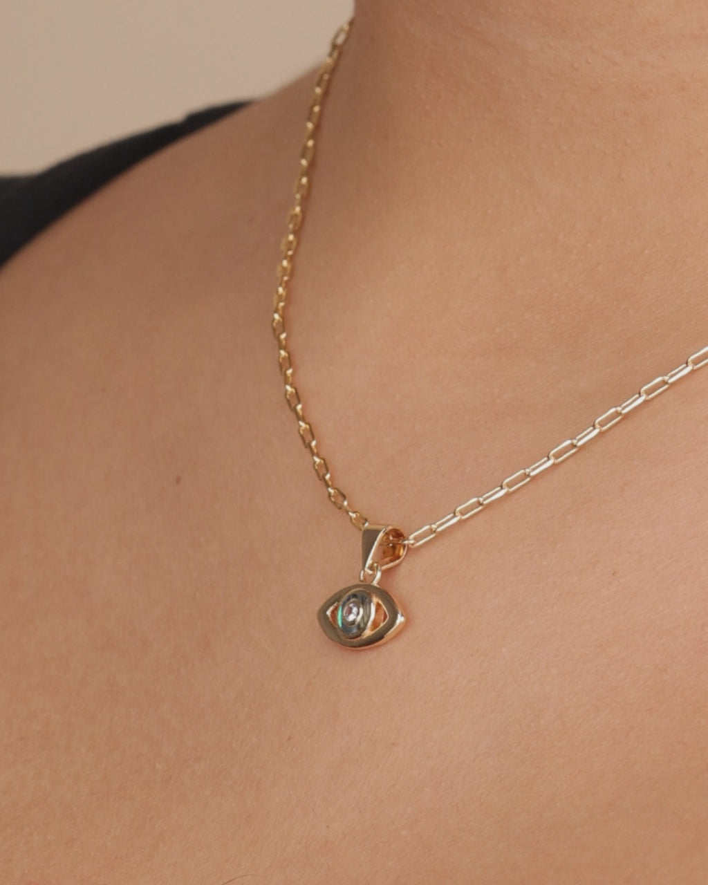 Leidy CZ & Mother of Pearl Evil Eye Pendant Necklace