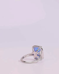 Sterling Silver Ocean Blue Opal Elongated Cushion Ring