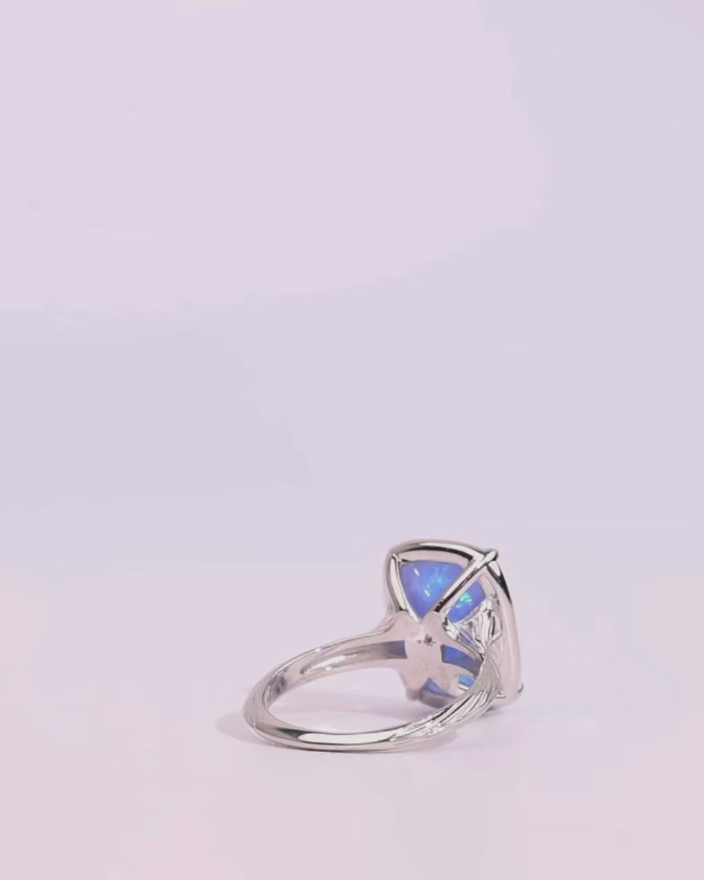 Sterling Silver Ocean Blue Opal Elongated Cushion Ring