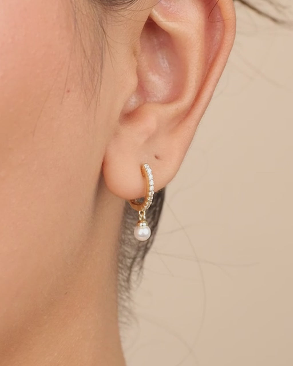 Sterling Silver Maggie CZ & Pearl Hoop Earrings
