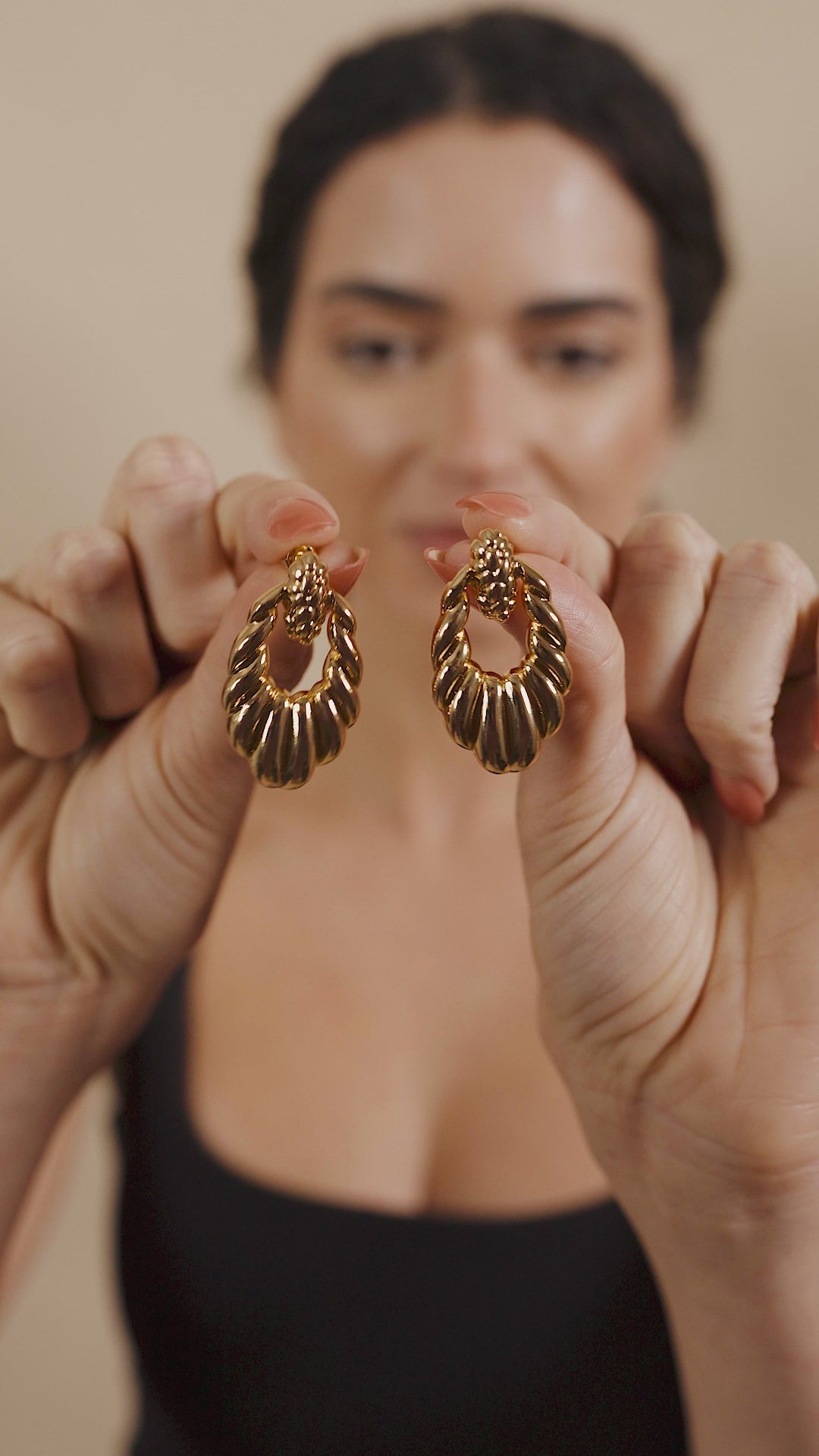 Enid Textured Door Knocker Stud Earrings