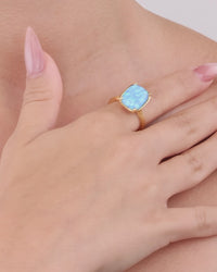 Sterling Silver Ocean Blue Opal Elongated Cushion Ring