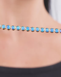 Helene Bezel Carribean Blue Opal Tennis Necklace