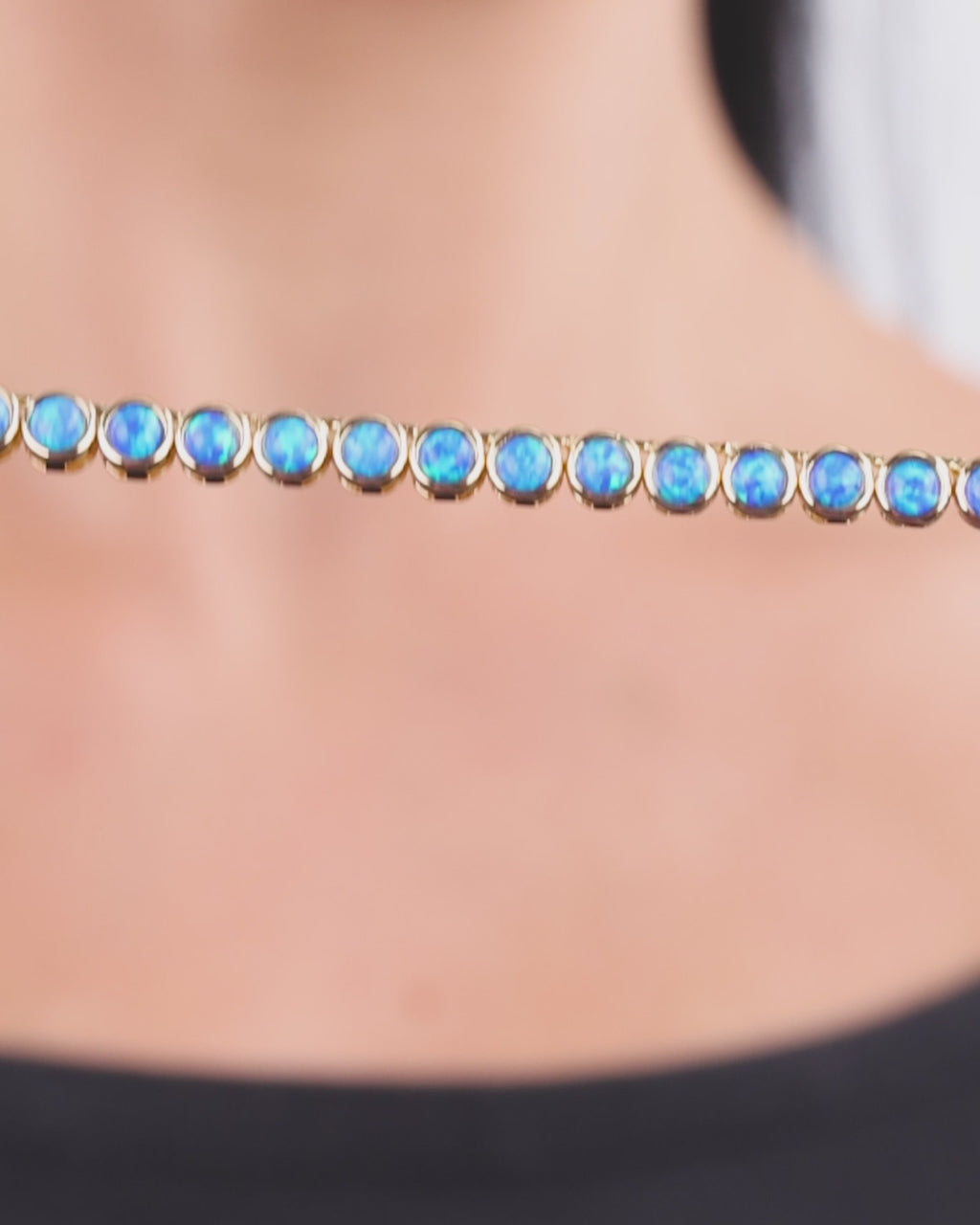 Helene Bezel Carribean Blue Opal Tennis Necklace