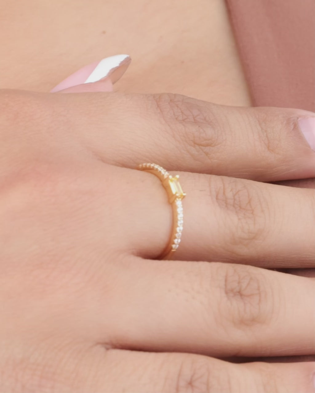 Sterling Silver Thin Citrine CZ Stacking Birthstone Ring