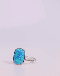 Sterling Silver Caribbean Blue Opal Elongated Cushion Ring