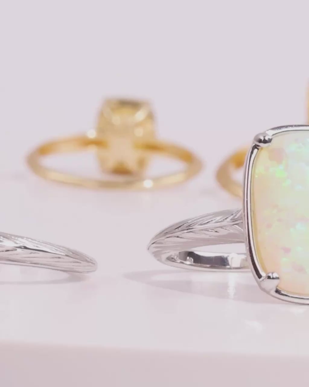 Sterling Silver Champagne Fire Opal Elongated Cushion Ring