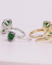 Sterling Silver Elongated Cushion Emerald CZ Cocktail Ring