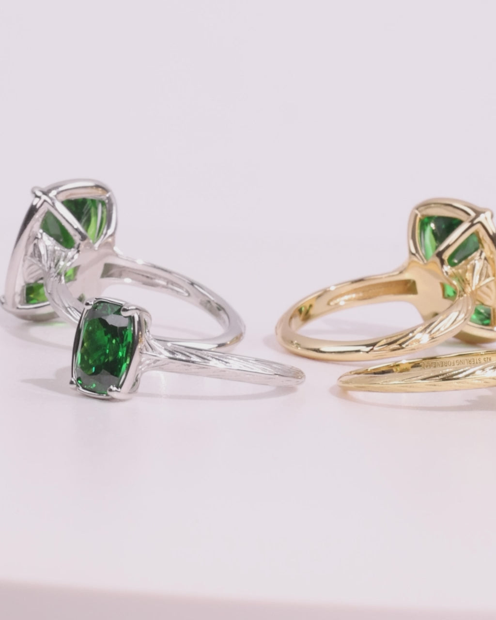 Sterling Silver Elongated Cushion Emerald CZ Cocktail Ring