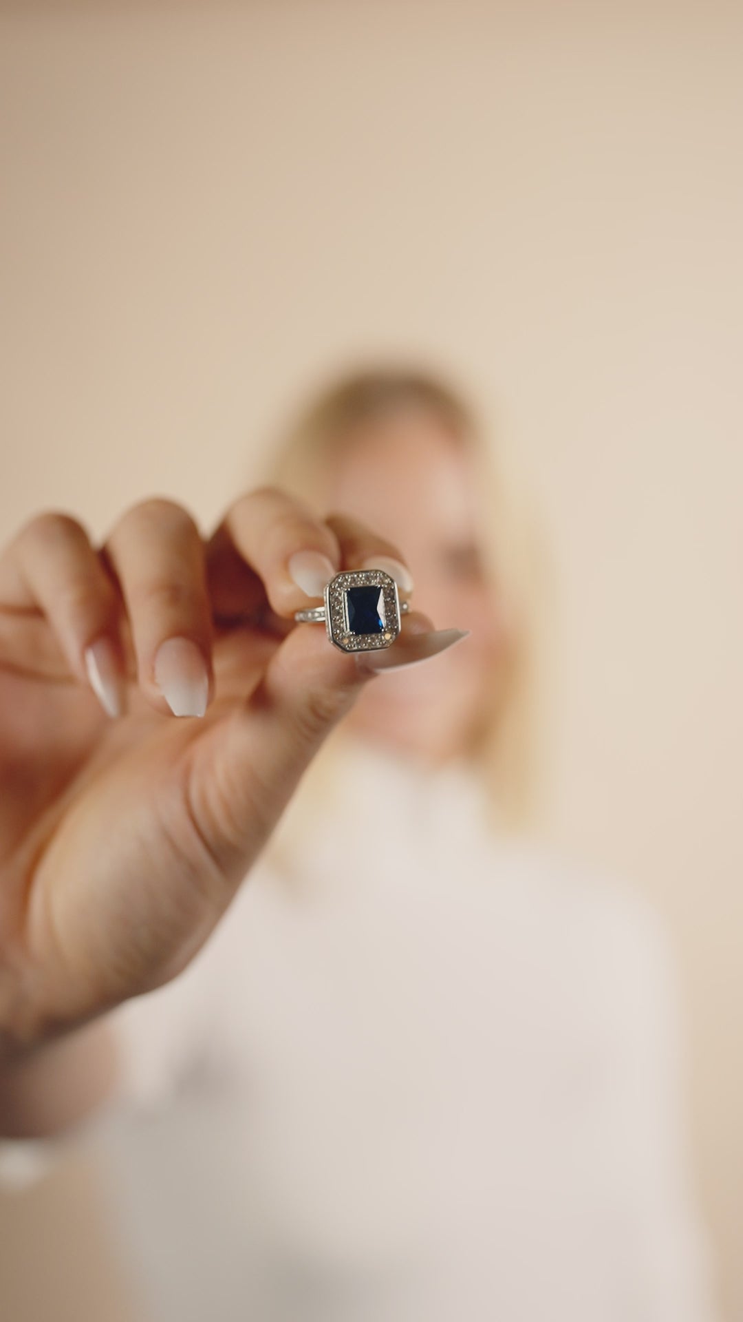 Sterling Silver Emerald Cut Sapphire CZ Cocktail Ring