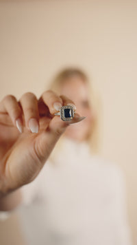 Sterling Silver Emerald Cut Sapphire CZ Cocktail Ring
