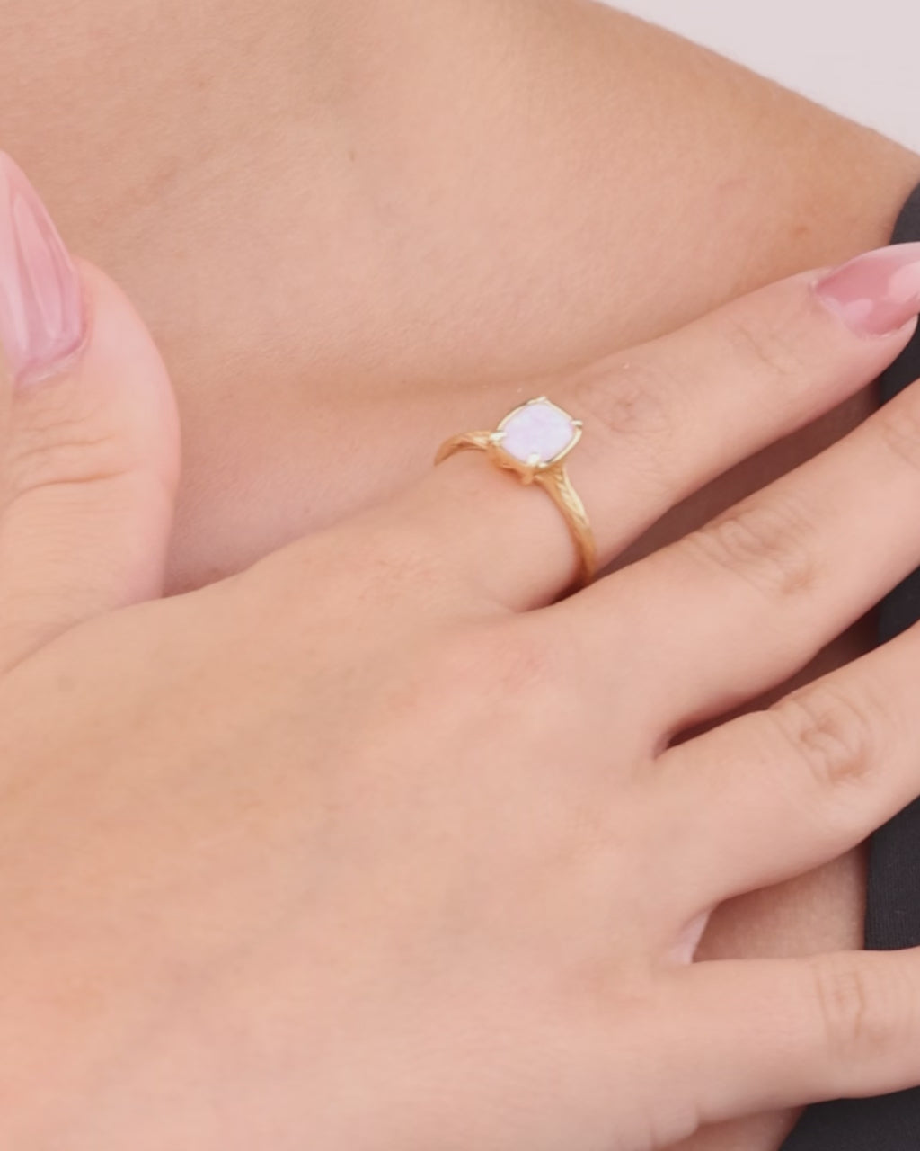 Sterling Silver Mini Frosted Opal Elongated Cushion Ring