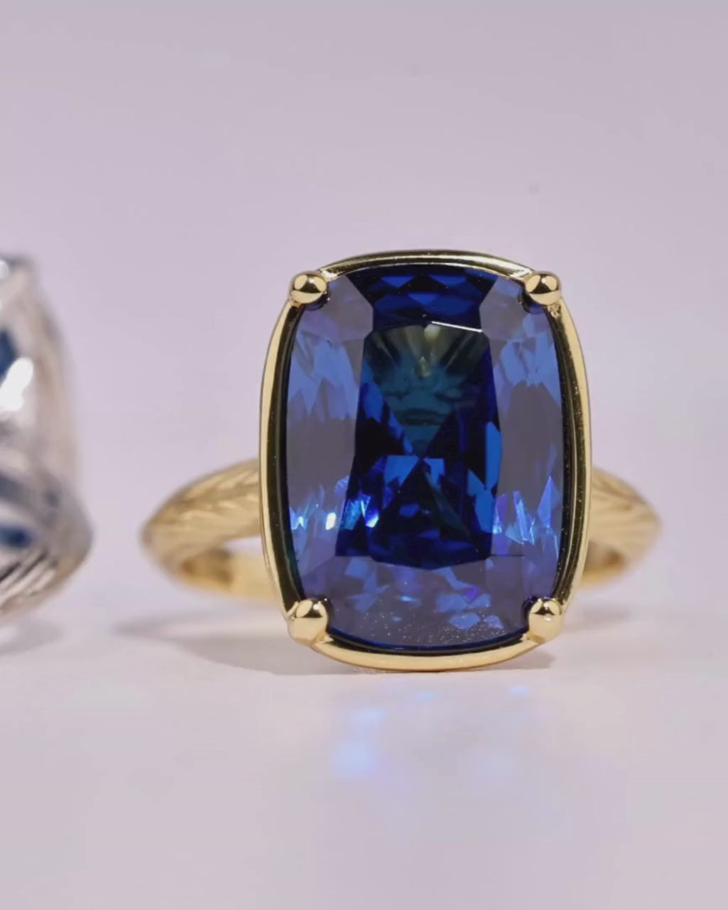 Sterling Silver Elongated Cushion Sapphire CZ Cocktail Ring