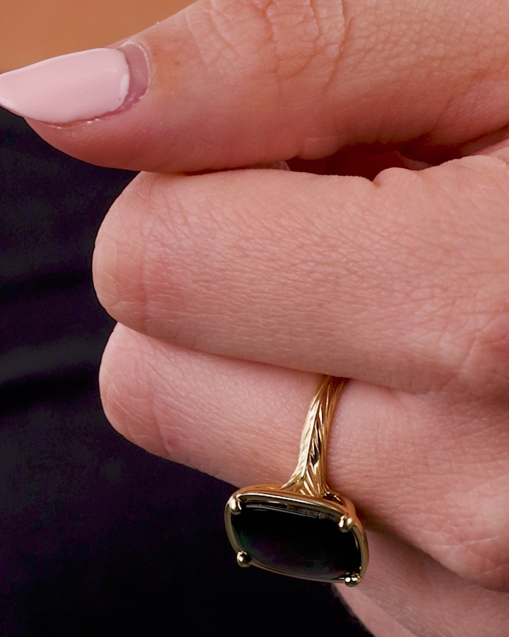 Sterling Silver Elongated Cushion Black Lip Oyster Shell Cocktail Ring