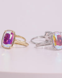 Sterling Silver Mini Iridescent Elongated Cushion Ring