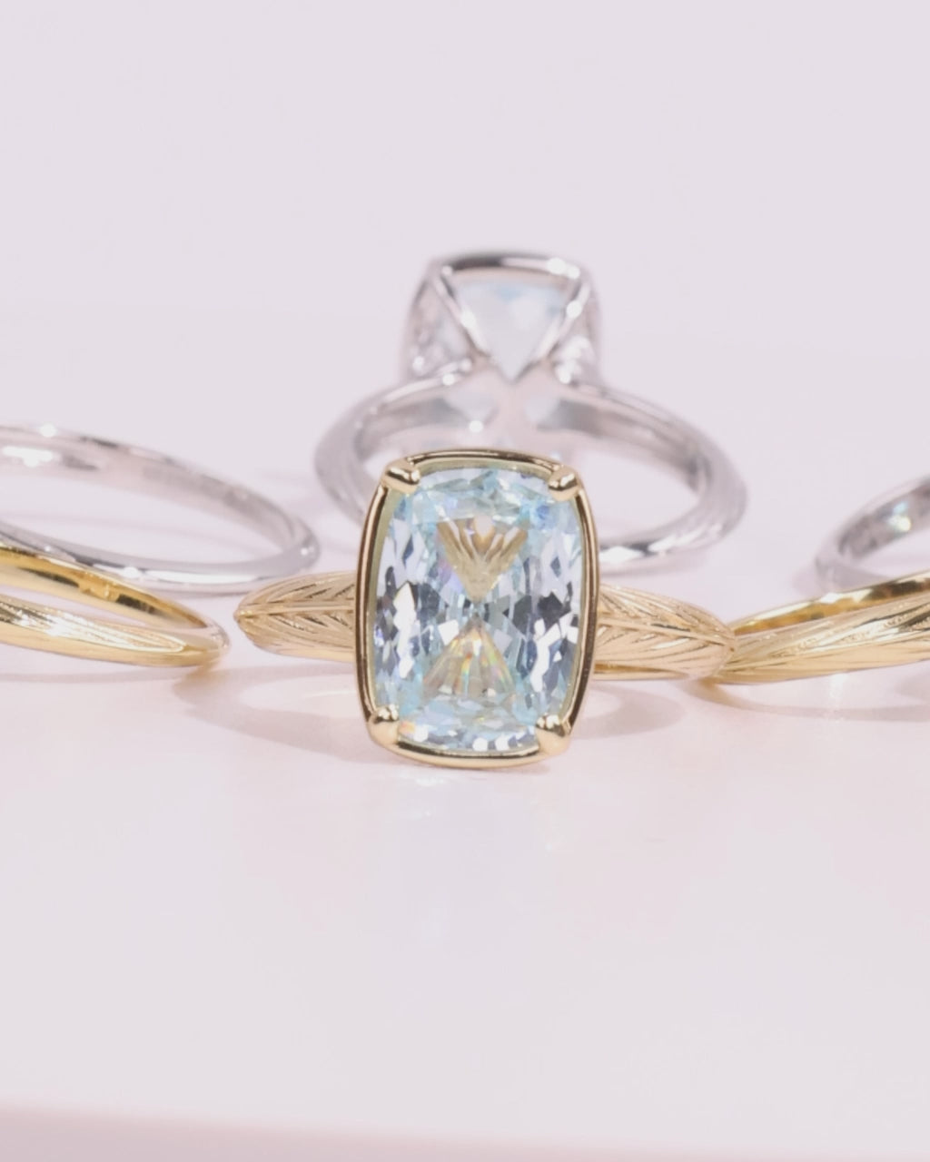 Sterling Silver Elongated Cushion Aquamarine CZ Cocktail Ring