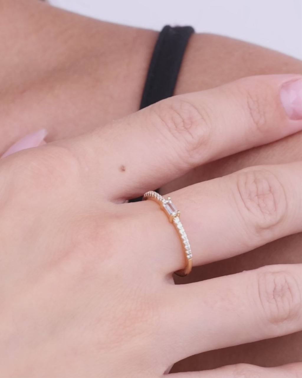 Sterling Silver Thin Clear CZ Stacking Birthstone Ring