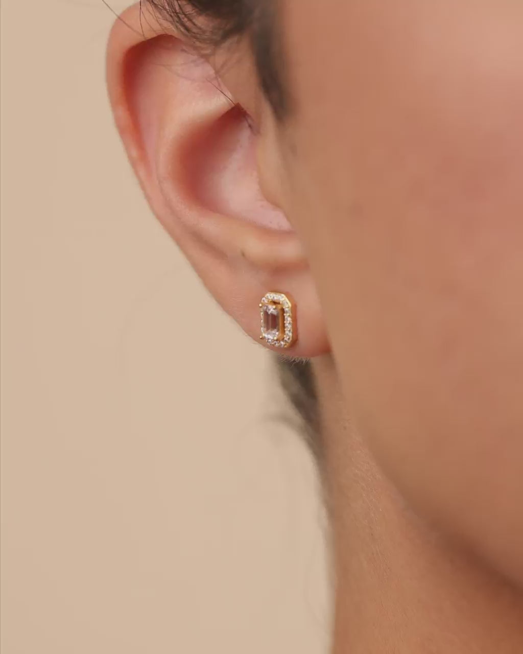 Sterling Silver Emerald Cut Brilliant Halo Studs