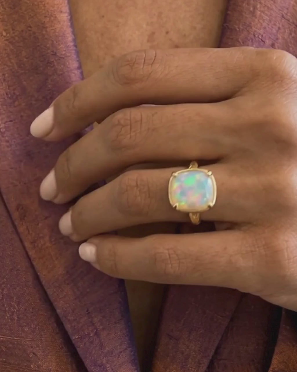 Sterling Silver Elongated Cushion Opal Cocktail Ring
