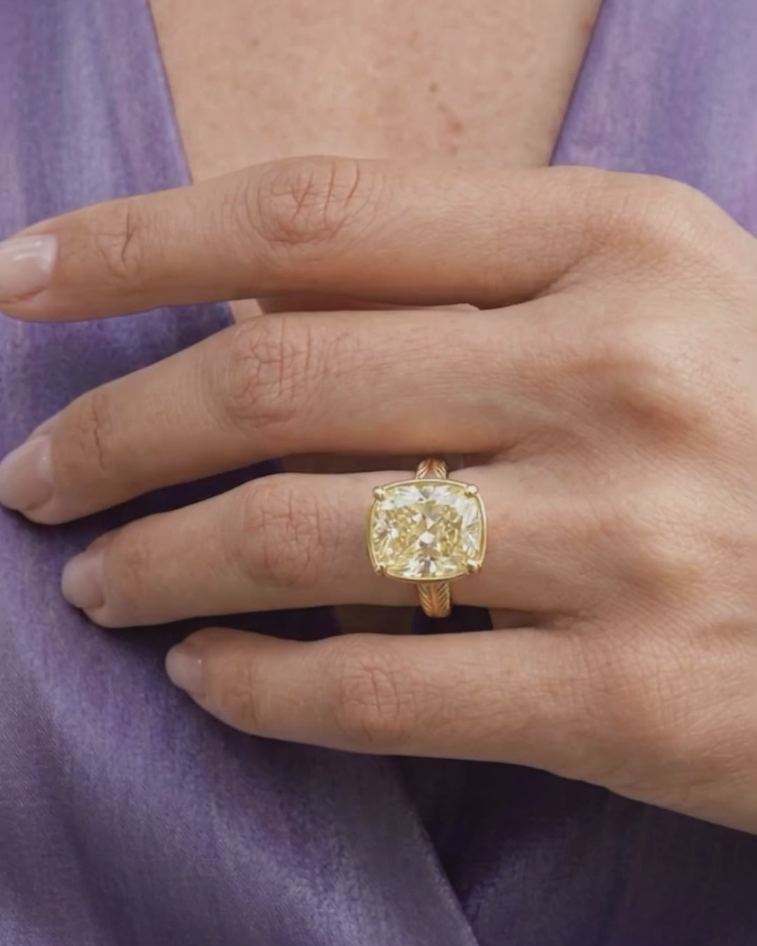 Sterling Silver Elongated Cushion Light Yellow CZ Cocktail Ring
