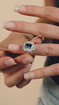 Sterling Silver Emerald Cut Sapphire CZ Cocktail Ring