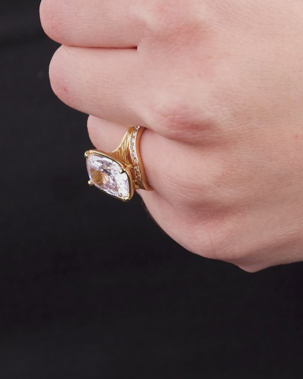 Sterling Silver Pave Crescent Stacking Ring