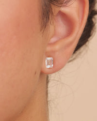 Sterling Silver Emerald Cut Prong Set Stud Earrings