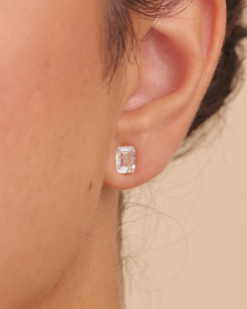 Sterling Silver Emerald Cut Prong Set Stud Earrings