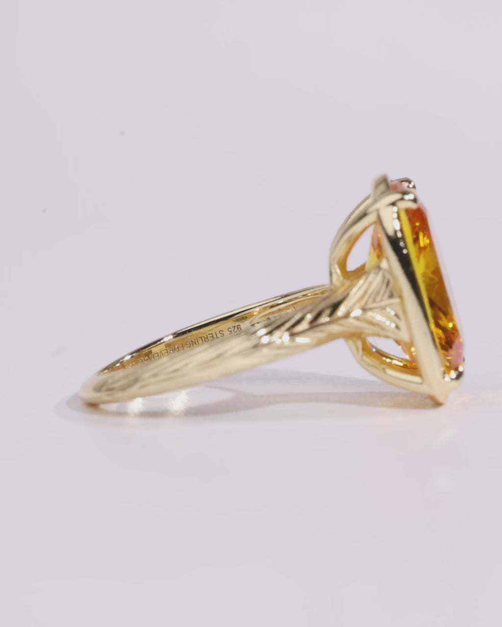 Sterling Silver Elongated Cushion Canary CZ Cocktail Ring